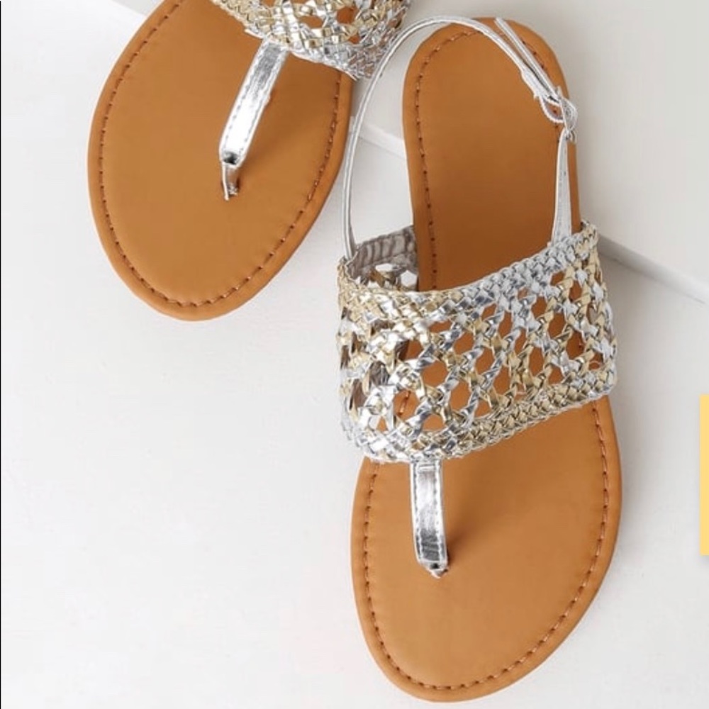 Gold and Silver Flat T-Strap Sandals